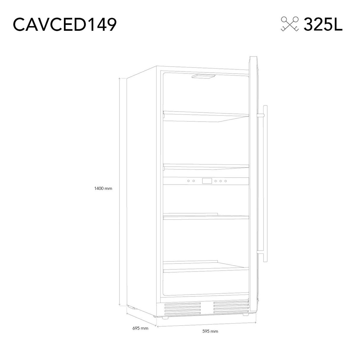 WEINKÜHLSCHRANK CAVCED149 Schwarz und Silber, 149 Flaschen , Kapazität 325L, 2 Temperaturzonen, Edelstahl, Anti-UV, LED - Schwarz, Metall (59.5/140/69.5cm) - Les Petits Champs