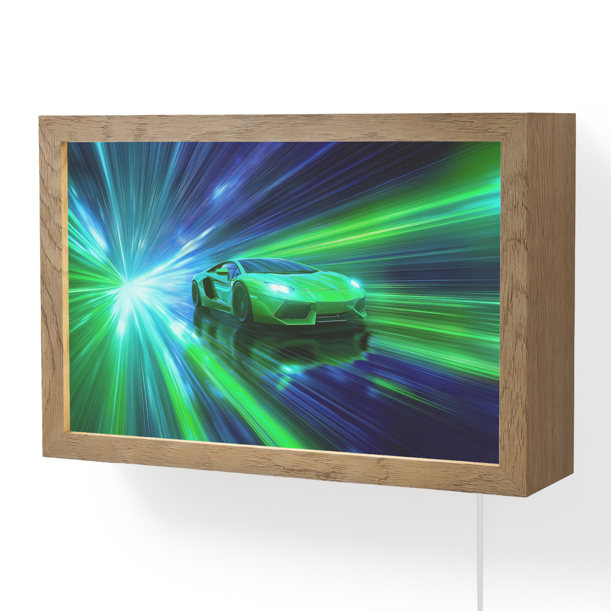 WANDLEUCHTE Geschwindigkeit - Leicht - Sportwagen - Grün 30x20 cm - Grün, Holzwerkstoff (30/20/8cm) - OnlyWow