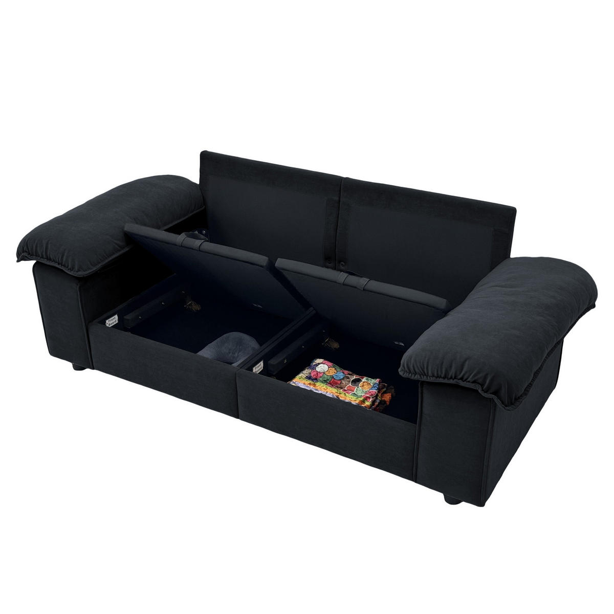 2-SITZER Sofa mit Stauraum Stoffbezug und Holzrahmen 201/91/89 cm Schwarz - Schwarz, Textil (91/89/201cm) - Redom