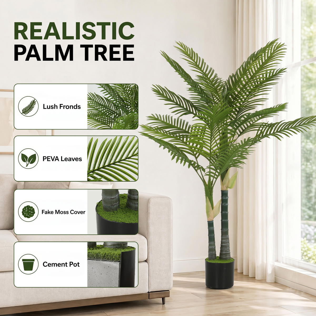 KUNSTBAUM Grün realistisch mit Topf 150 cm - Grün, Kunststoff (150cm) - PANGIVO