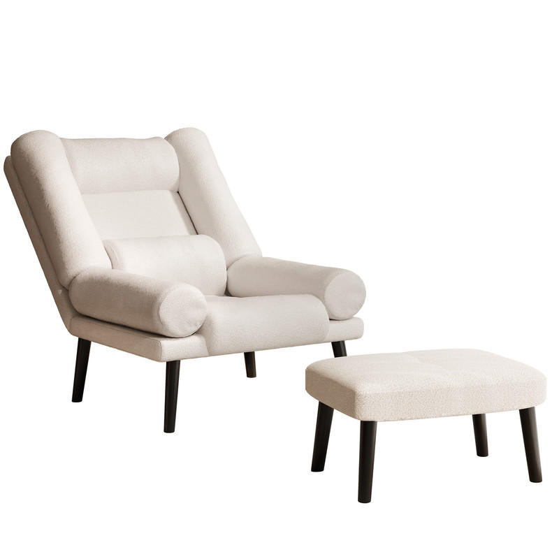 RELAXSESSEL LILA mit hocker, 75/75/100 cm, Creme - Creme, Holz/Textil (75/100/75cm) - Idohome
