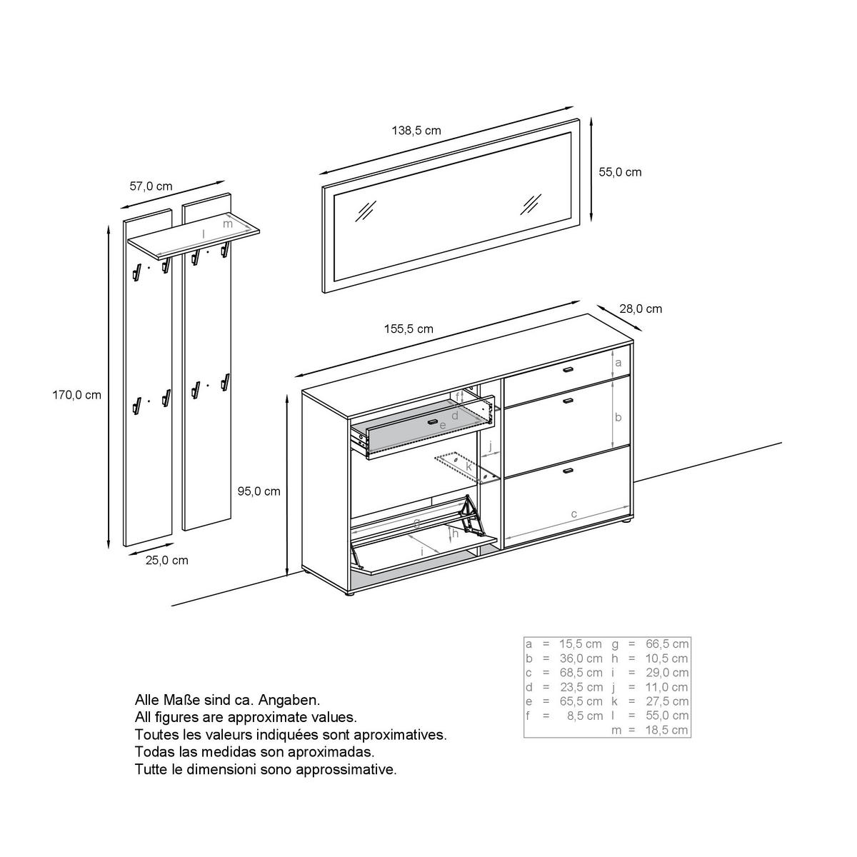 GARDEROBE Orlando Weiß Hochglanz - Weiß Hochglanz, Holzwerkstoff (215/210/28cm) - Vladon