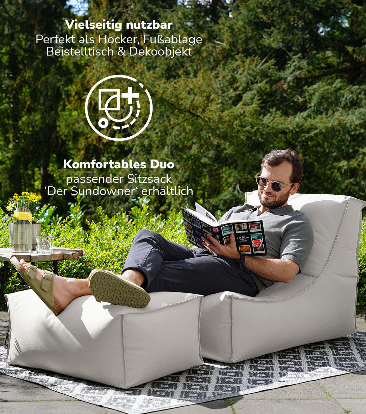 OUTDOOR POUF Der Ruhestifter - Grau, Textil (60/25/45cm) - Mokebo