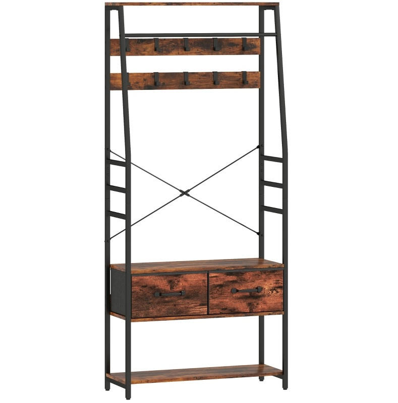 GARDEROBE 80/180/30 cm Braun aus Holz und Metall mit Schuhregal - Braun, Holz (30/180/80cm) - OKMYHOME