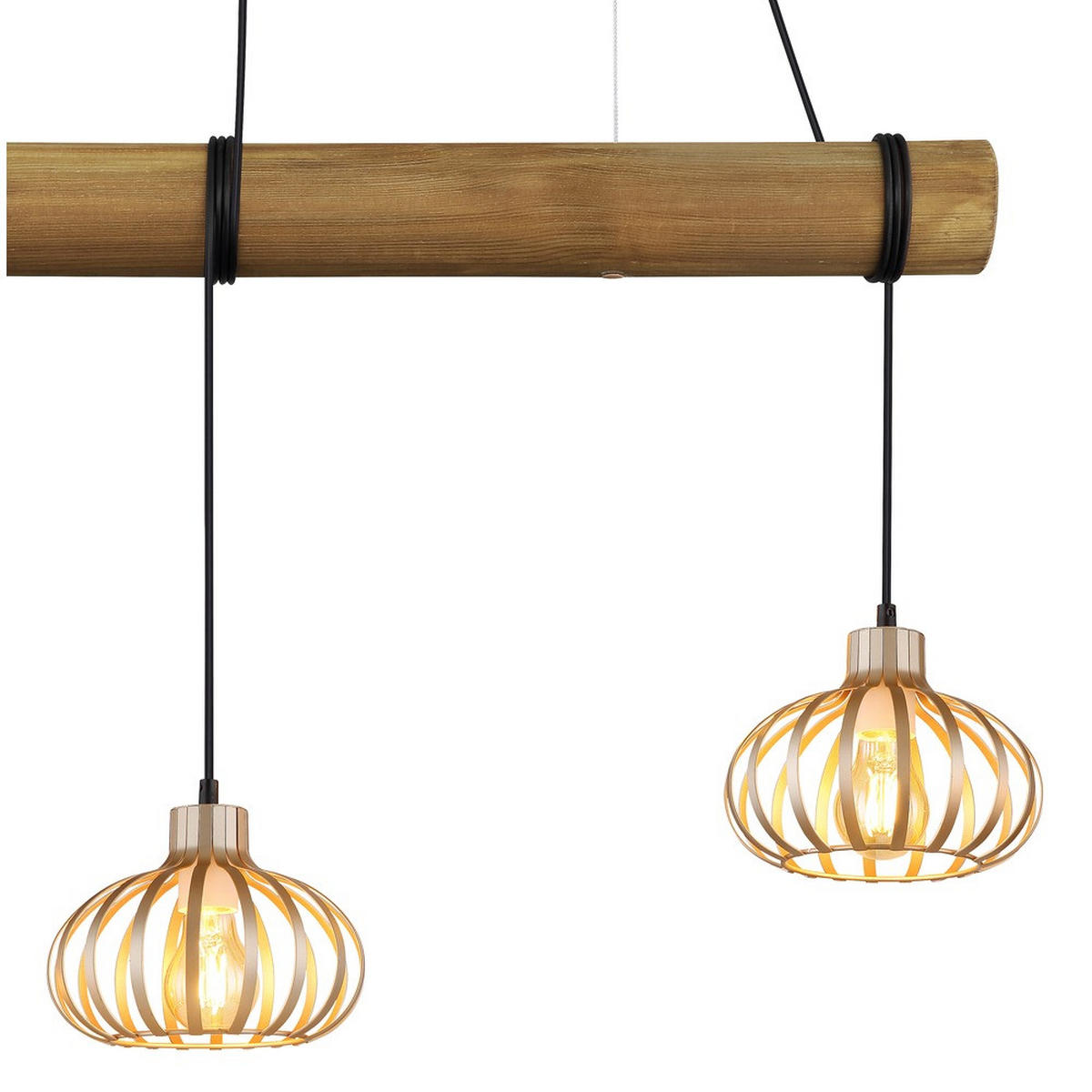 HÄNGELEUCHTE CALDWELL, Metall, Beige, 3-flammig - Beige, Holz (100/20/150cm) - Globo Lighting