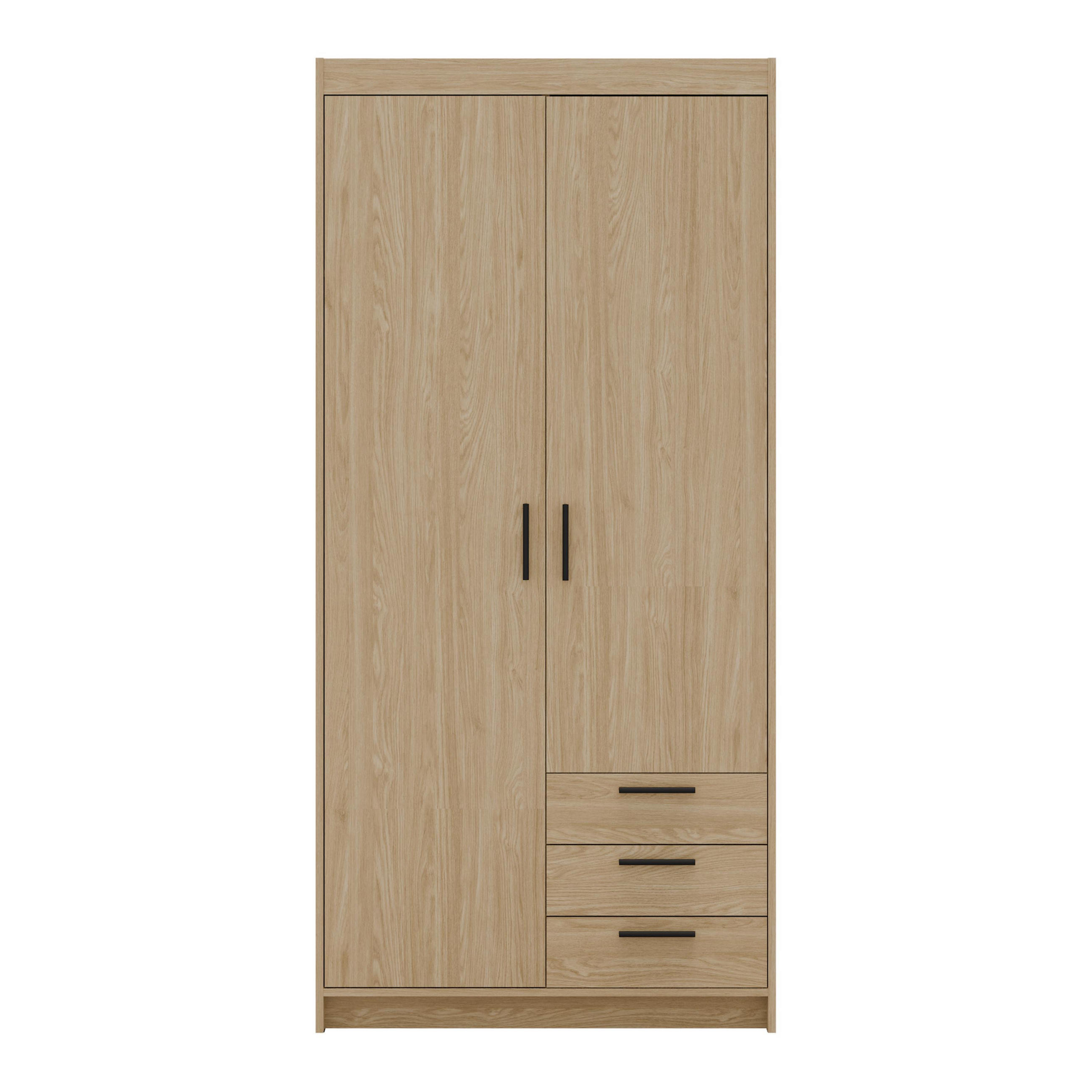 Thumbnail - AX Living Kleiderschrank, Eiche, Holzwerkstoff, Teilmassiv,Kiefer, 3 Schubladen, Rechteckig, 89.8x190.5x53 cm, Hergestel...
