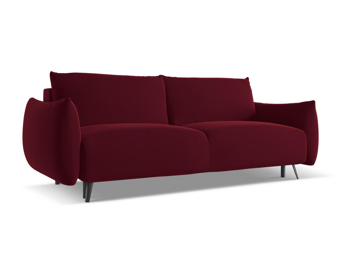 3-SITZER SOFA mit Schlaffunktion Samt Stoff Rot - Bordeaux/Rot, Textil/Metall (230/86/105cm) - Makamii