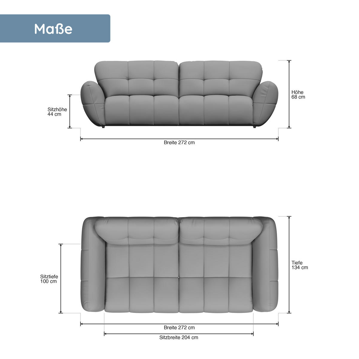 BIGSOFA Vannes Chenille Braun 272/134/68 cm - Cognac, Kunststoff/Textil (272/68/134cm) - foamnova