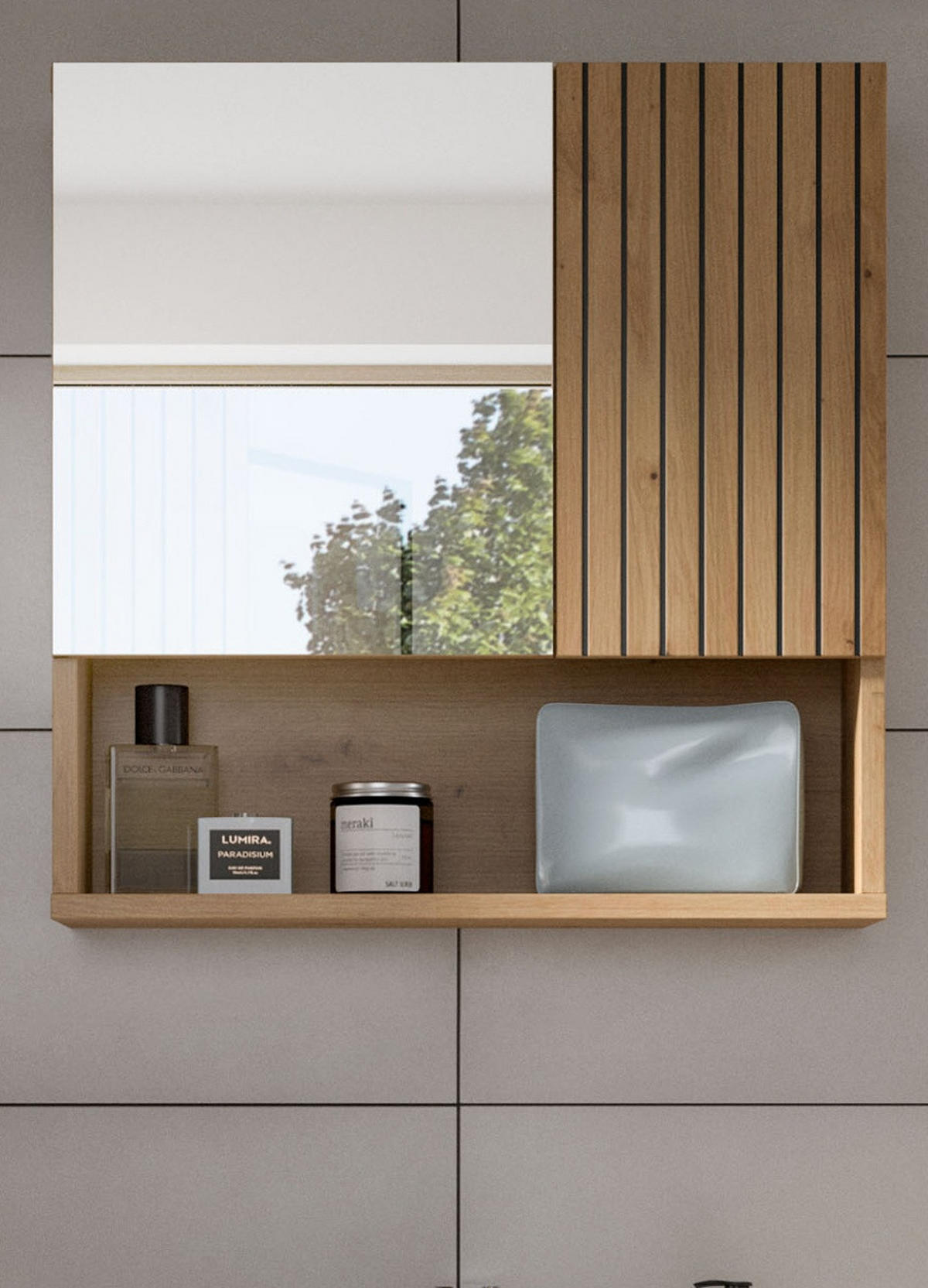 SPIEGELSCHRANK Eiche Artisan, 54 x 55 cm, Badezimmer Schrank mit Spiegel - Eiche Artisan, Glas/Holzwerkstoff (60/55/17cm) - Inn.Furn