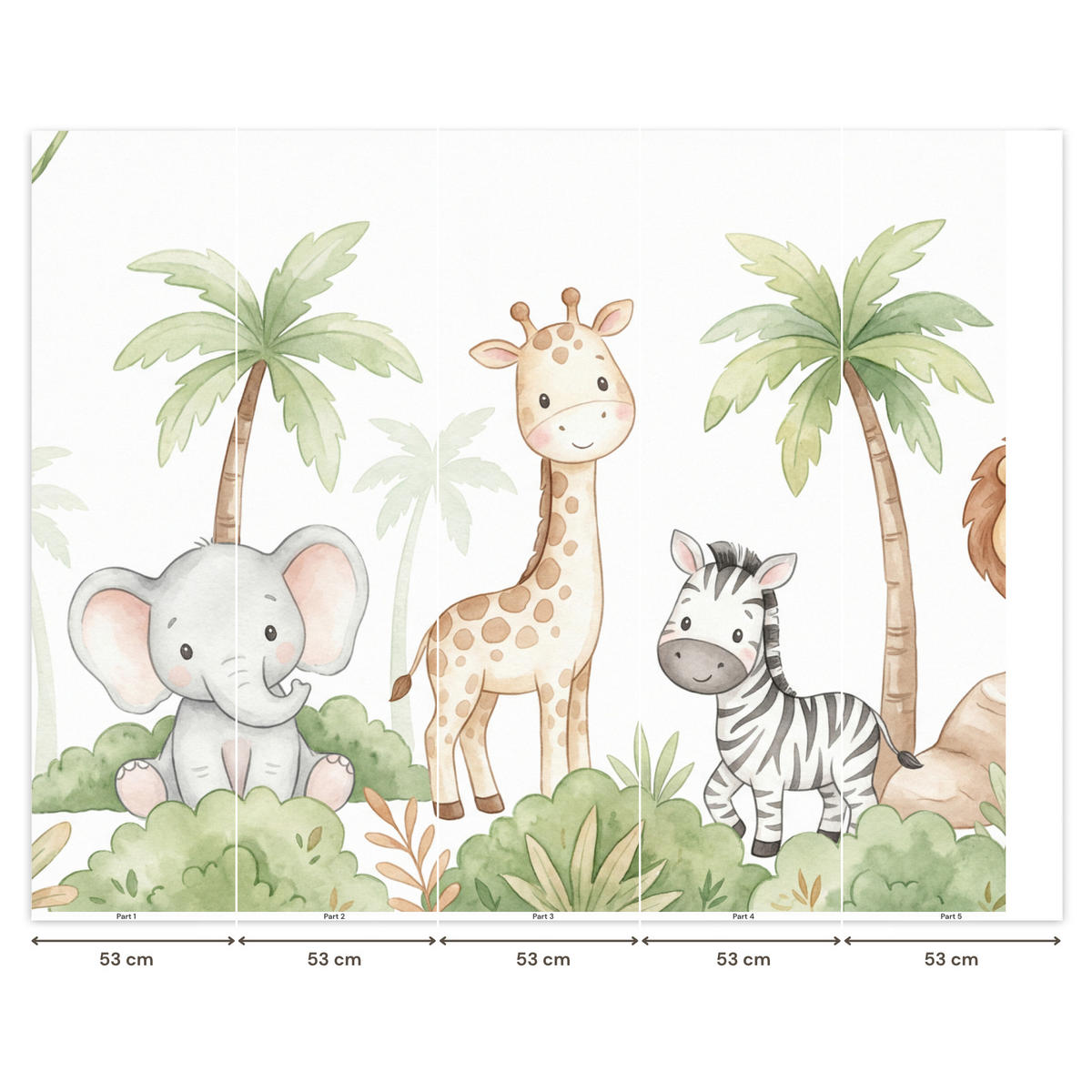 KINDERTAPETE - Tiere - Dschungel - Pastell - 260x220 cm - Weiß, Papier (260/220cm) - OnlyWow