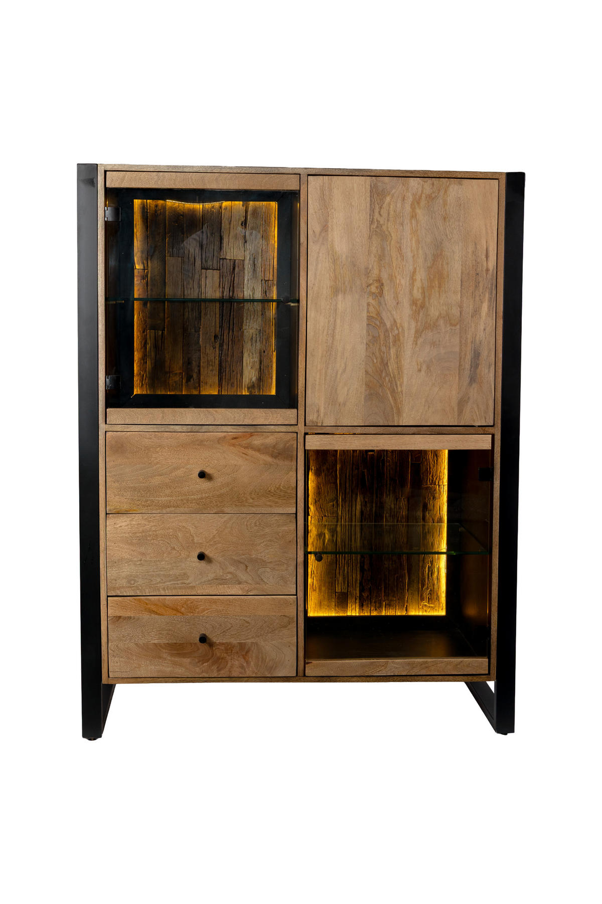HIGHBOARD Liv Mangoholz Schwarz Matt 145x47x111cm - Schwarz, Holz (47/145/111cm) - DELUKE