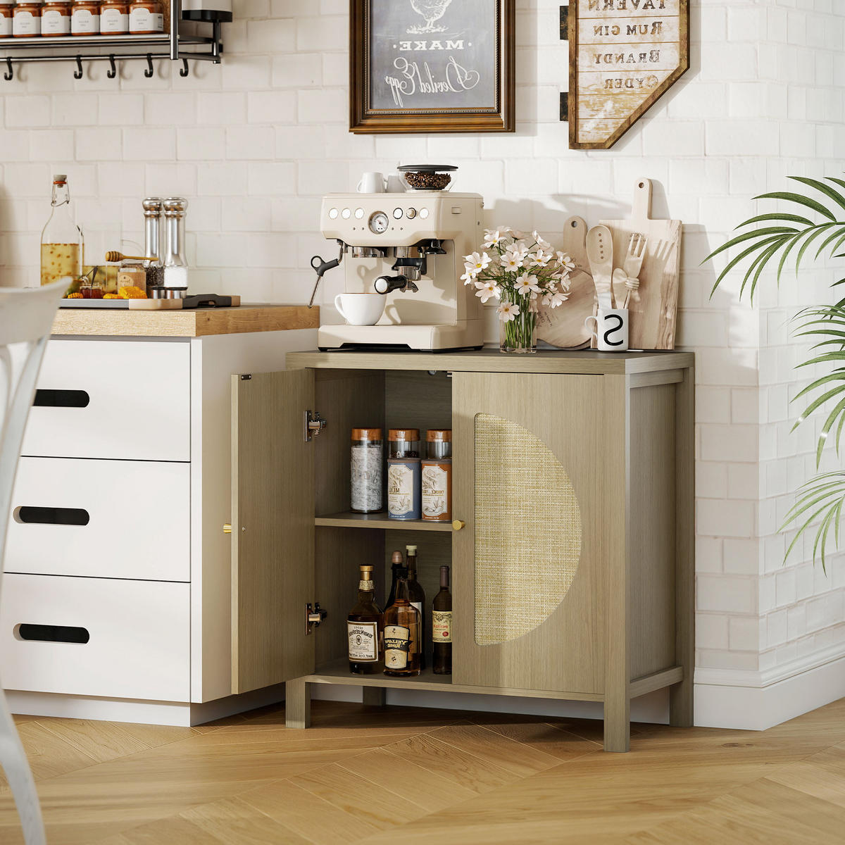 SIDEBOARD Naturfarben, Rattan-Optik, 75/38/77 cm - Naturfarben, Holz (75/77/38cm) - PANGIVO