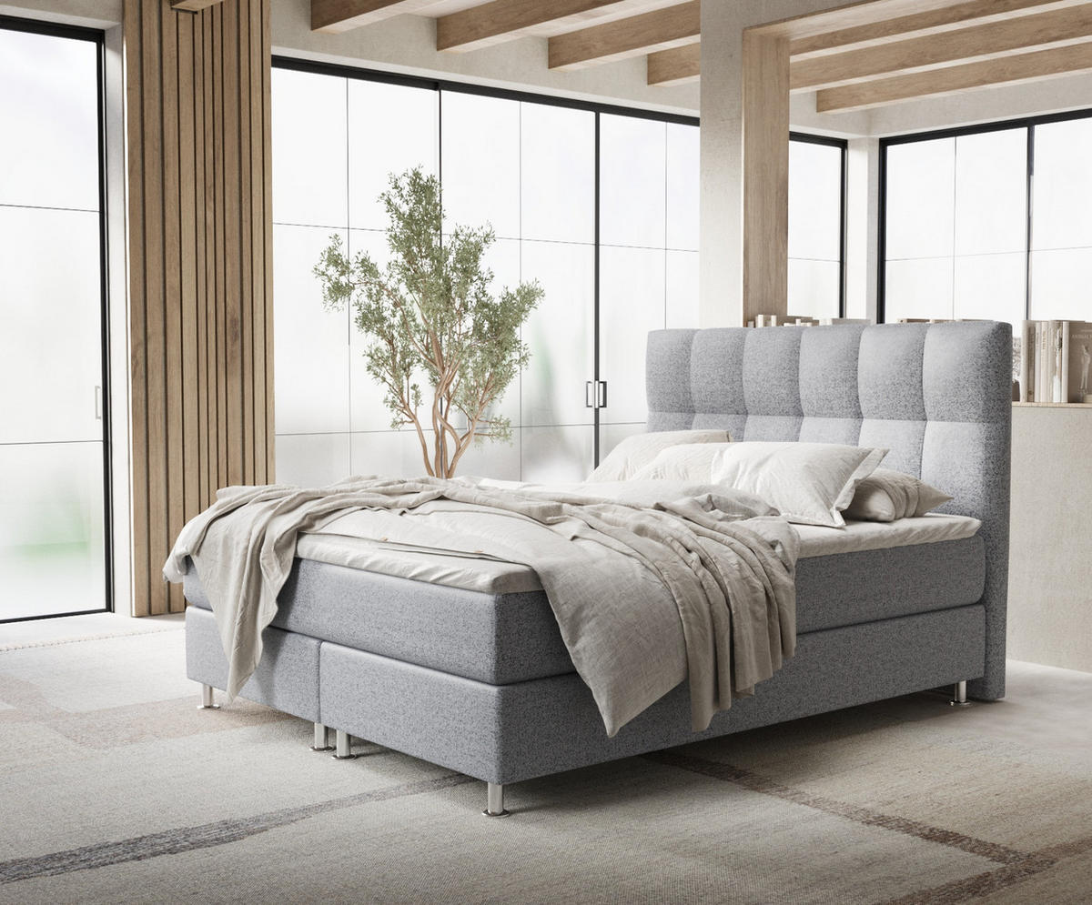 BOXSPRINGBETT Elisio Grau 180/200 cm mit Latex-Topper - Silberfarben/Grau, Holz/Holzwerkstoff (180/200cm) - Maison de Reve