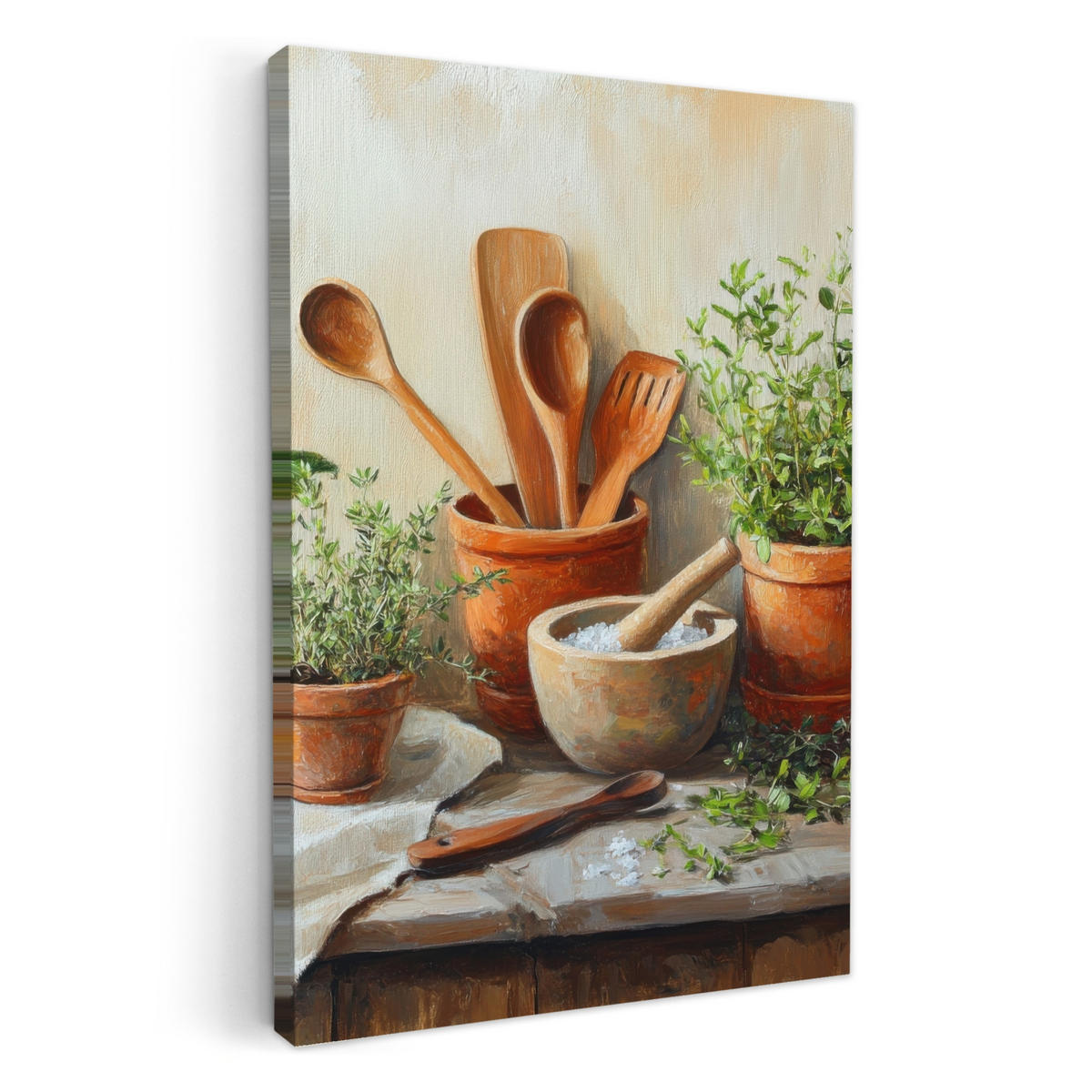 LEINWANDBILD Töpfe - Kräuter - Holz 80x120 cm - Terracotta, Textil (80/120cm) - MuchoWow