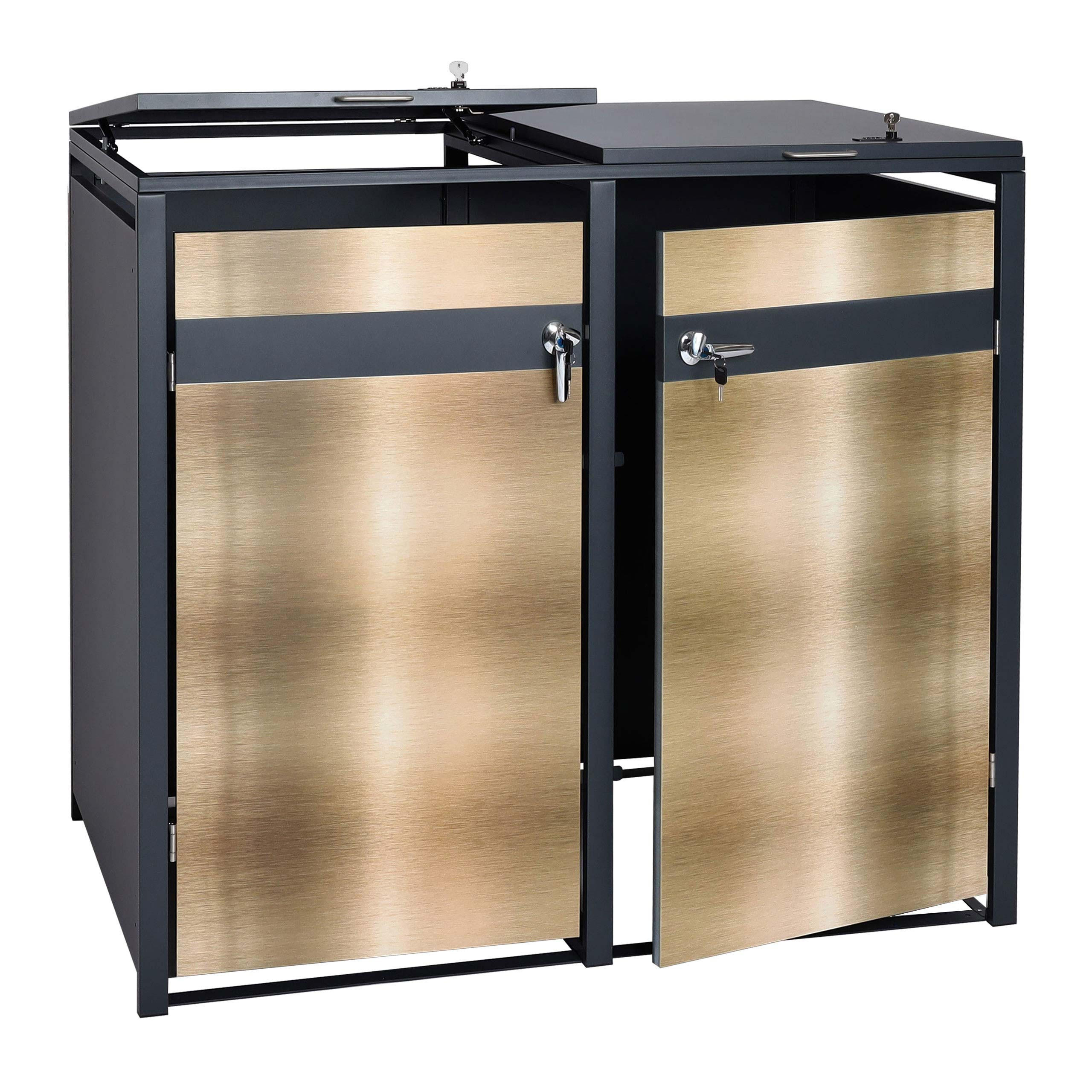 MÜLLTONNENBOX 2er 117x132x80cm Anthrazit Gold - Goldfarben, Metall (132/117/80cm) - PROREGAL