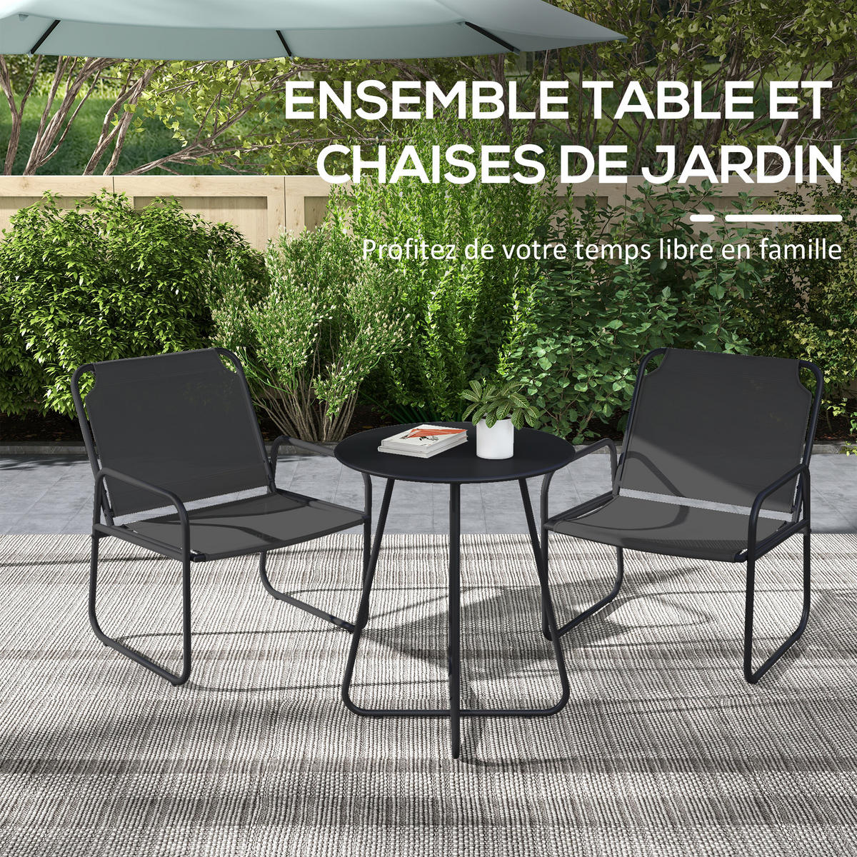 BALKONSET 3-teilig DE-14094 2 Sessel + runder Tisch Grau - Grau, Metall - ComfortXL