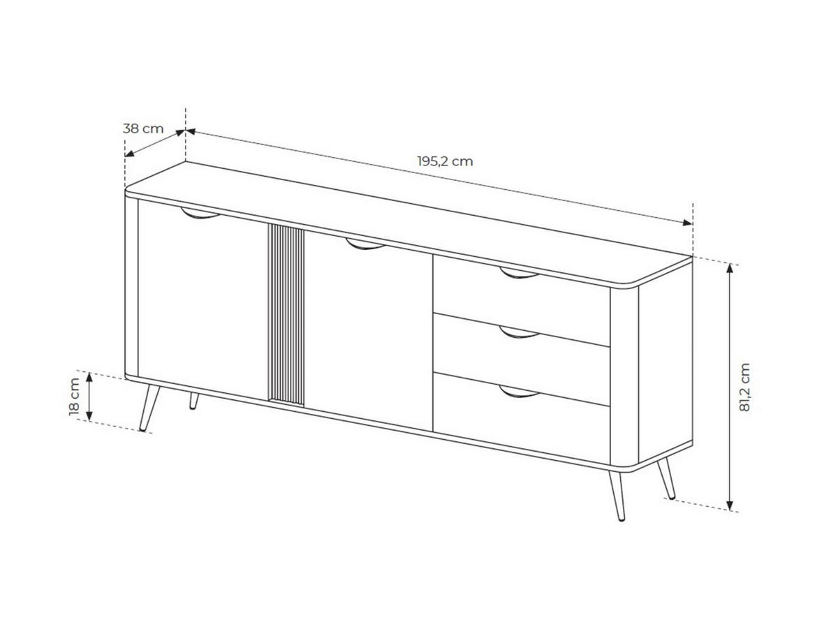 SIDEBOARD Arvis Eiche Dunin, Zweitürig mit Schubladen - Eichefarben/Schwarz, Holzwerkstoff (195/81/38cm) - Bettso