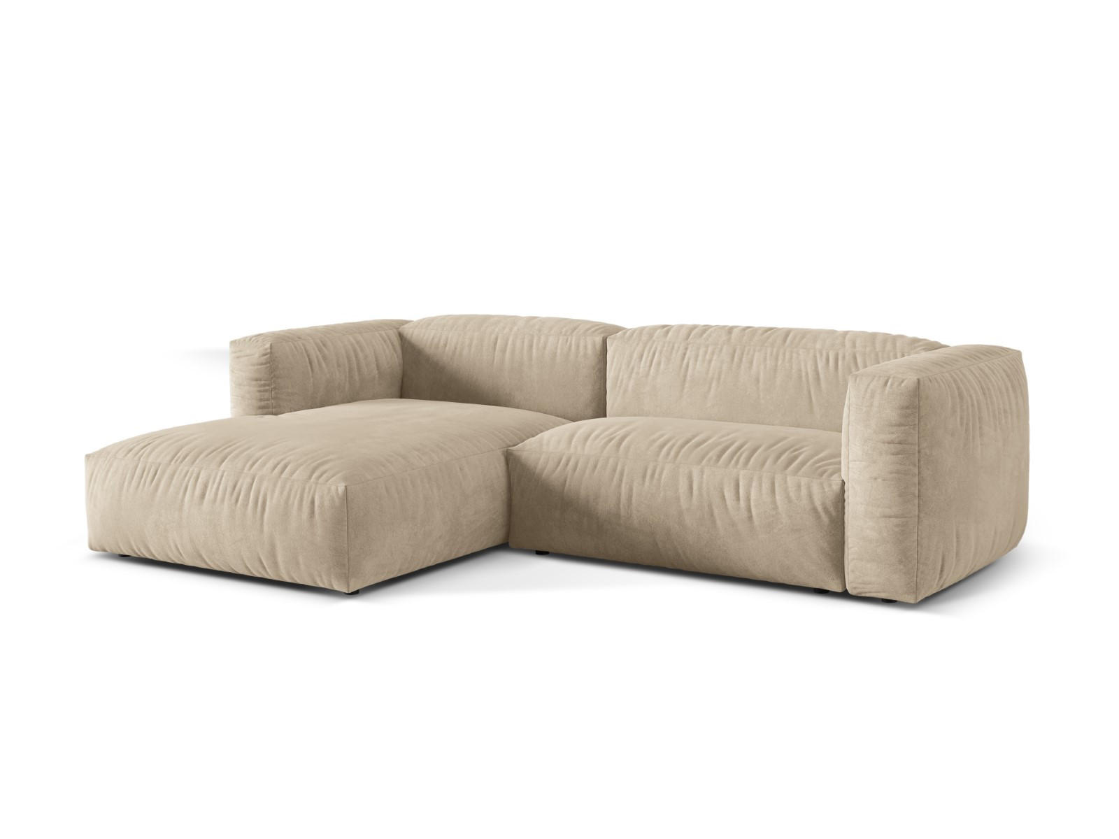 ECKSOFA modular links Martina aus Samt leichtes beige 2 Sitzplätze - Creme, Textil (176/283cm) - Micadoni