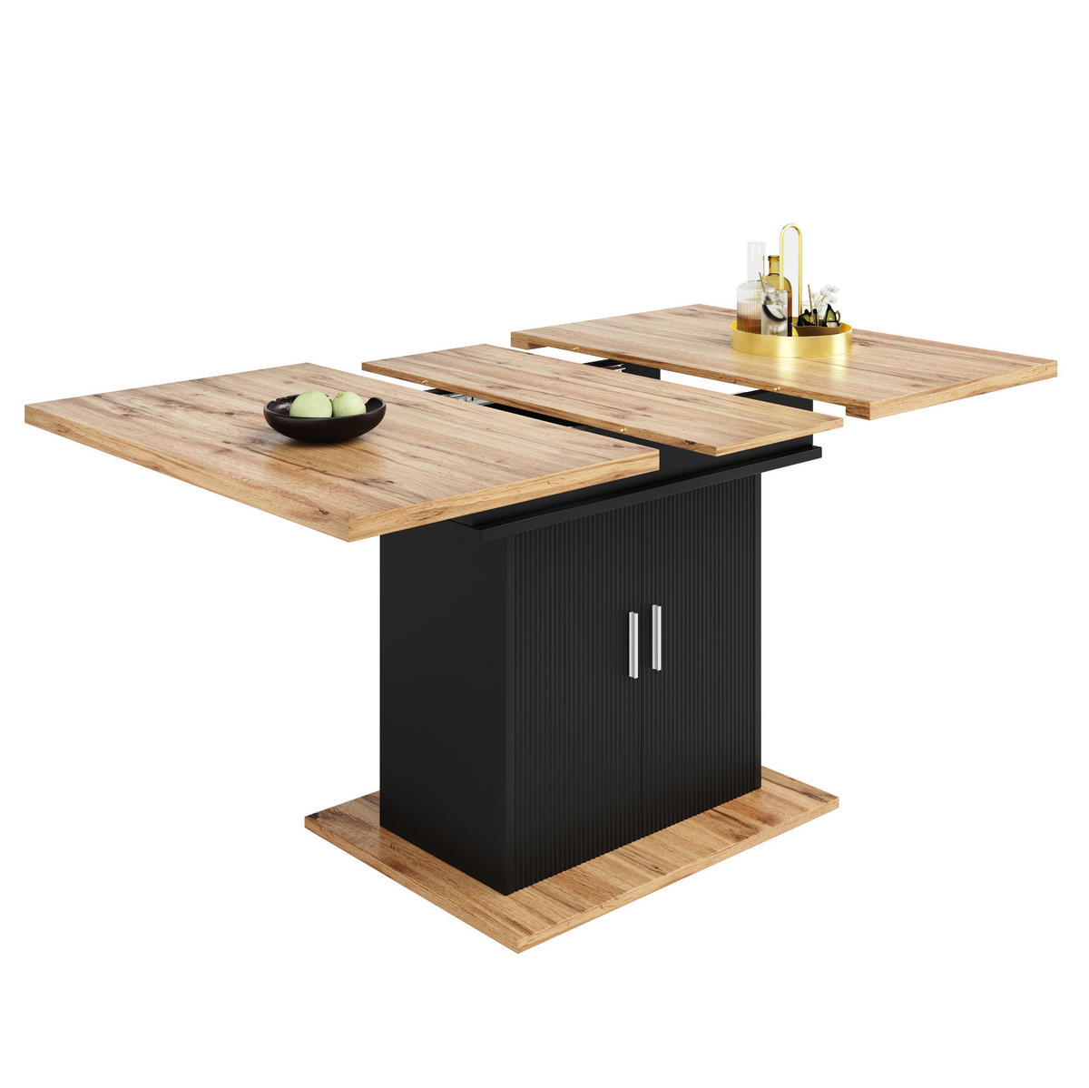 ESSTISCH 110-140/70/76 cm in Schwarz aus MDF mit Stauraum und ausziehbarer Platte - Schwarz, Holzwerkstoff (140/70/76cm) - Flora Grace