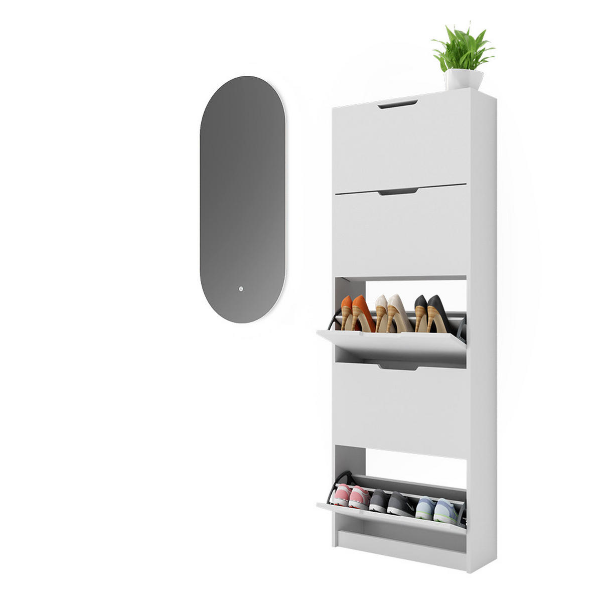 SCHUHKIPPER Luca Weiß 2 Teile, mit LED Spiegel - Weiß, Holzwerkstoff (59/169/22cm) - Vicco