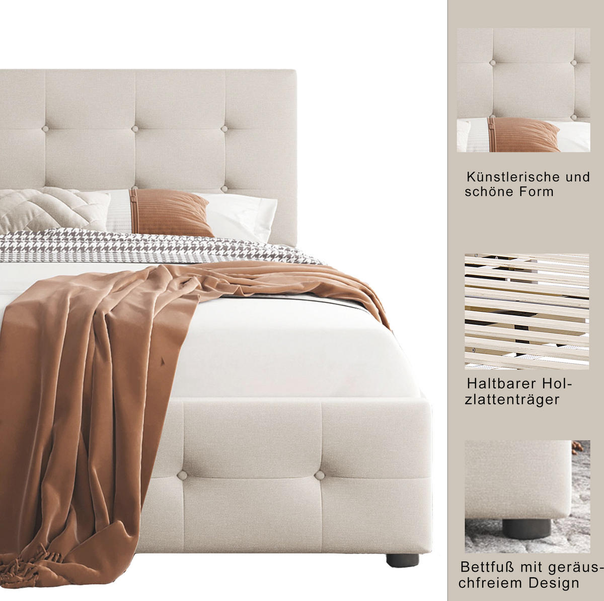 POLSTERBETT 90/200 cm Beige aus Samt mit Schublade - Beige, Textil (90/200cm) - OKMYHOME