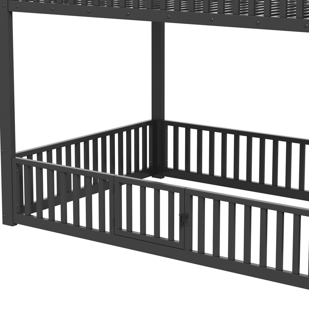 ETAGENBETT 140/200 cm aus Metall und MDF mit LED-Beleuchtung und Stauraumleiter Schwarz - Schwarz, Holzwerkstoff (140/200cm) - Modenvie