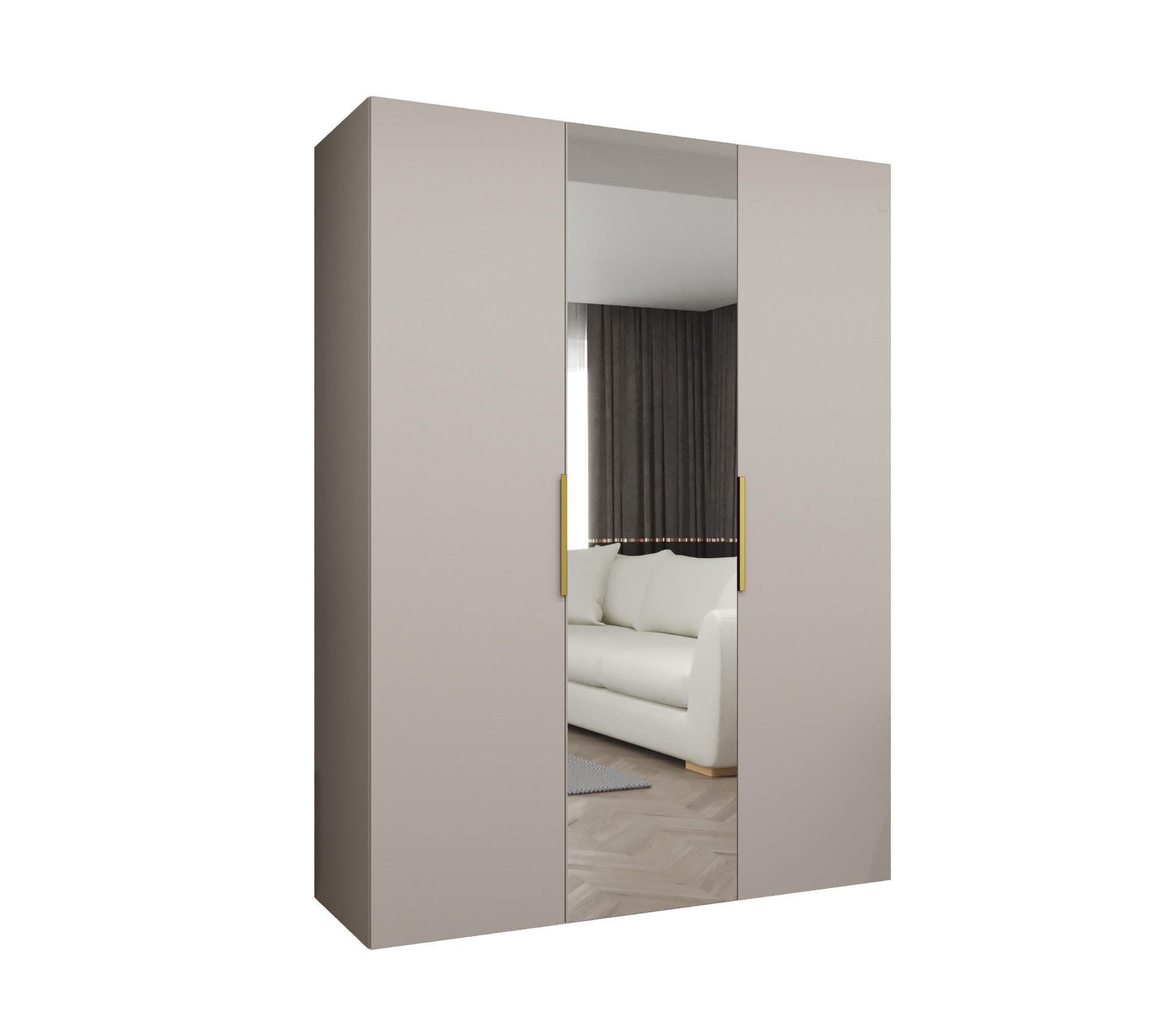 DREHTÜRENSCHRANK 202/150/52 3-türig - Kaschmir/Goldfarben, Holz (150/202/52cm) - MÖBEL KRYSPOL