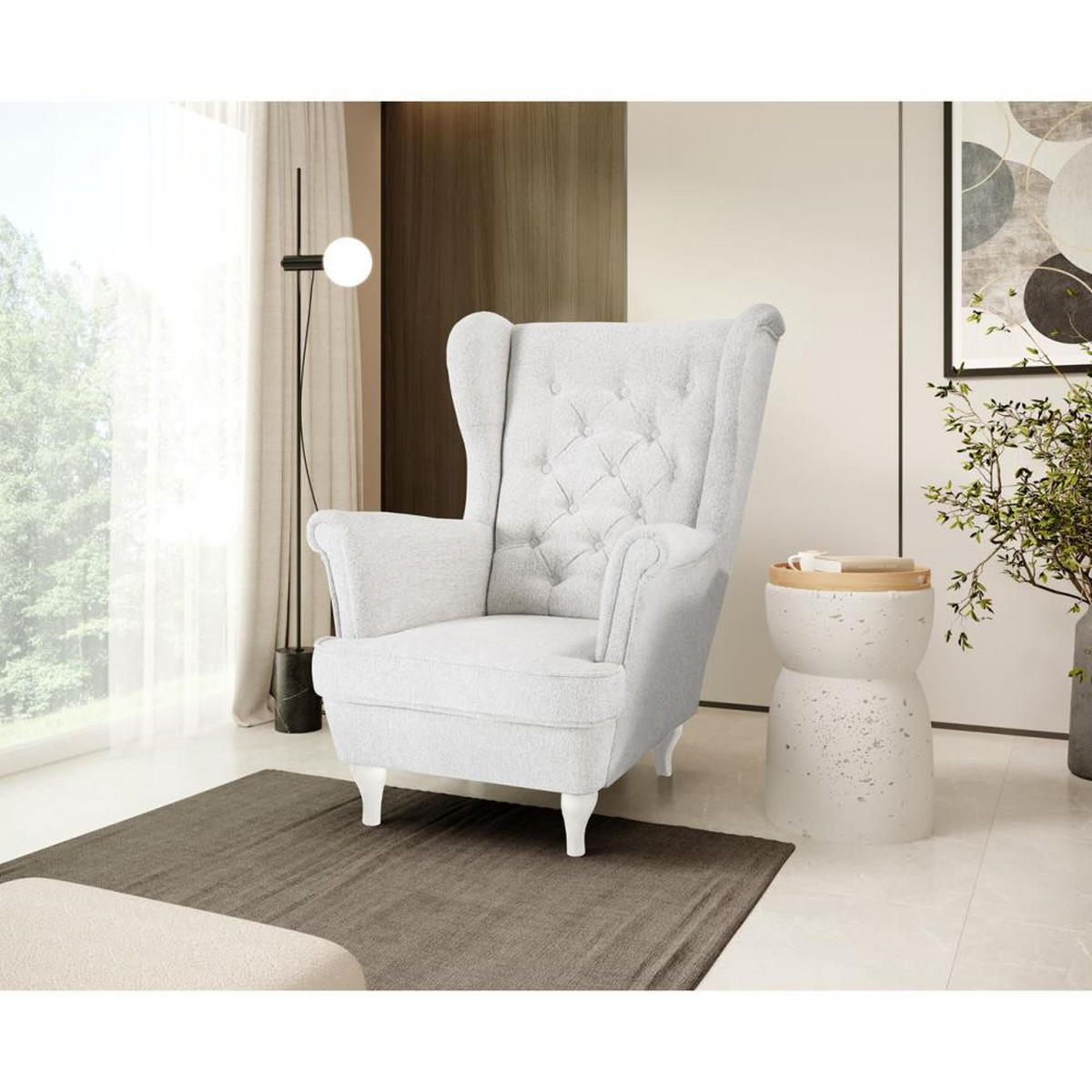 CHESTERFIELD-SESSEL Falco hellbeige mit Weiß Holzbeinen - Beige/Weiß, Holz/Textil (82/102/92cm) - Beautysofa