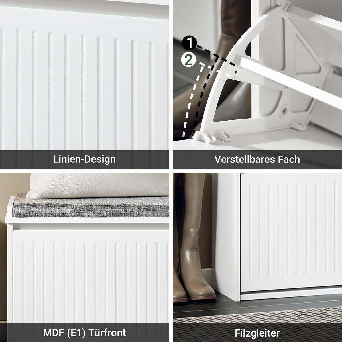 SCHUHBANK mit Sitzfläche, Weiß 80x26x45 cm - Weiß, Holzwerkstoff (80/45/26cm) - SoBuy