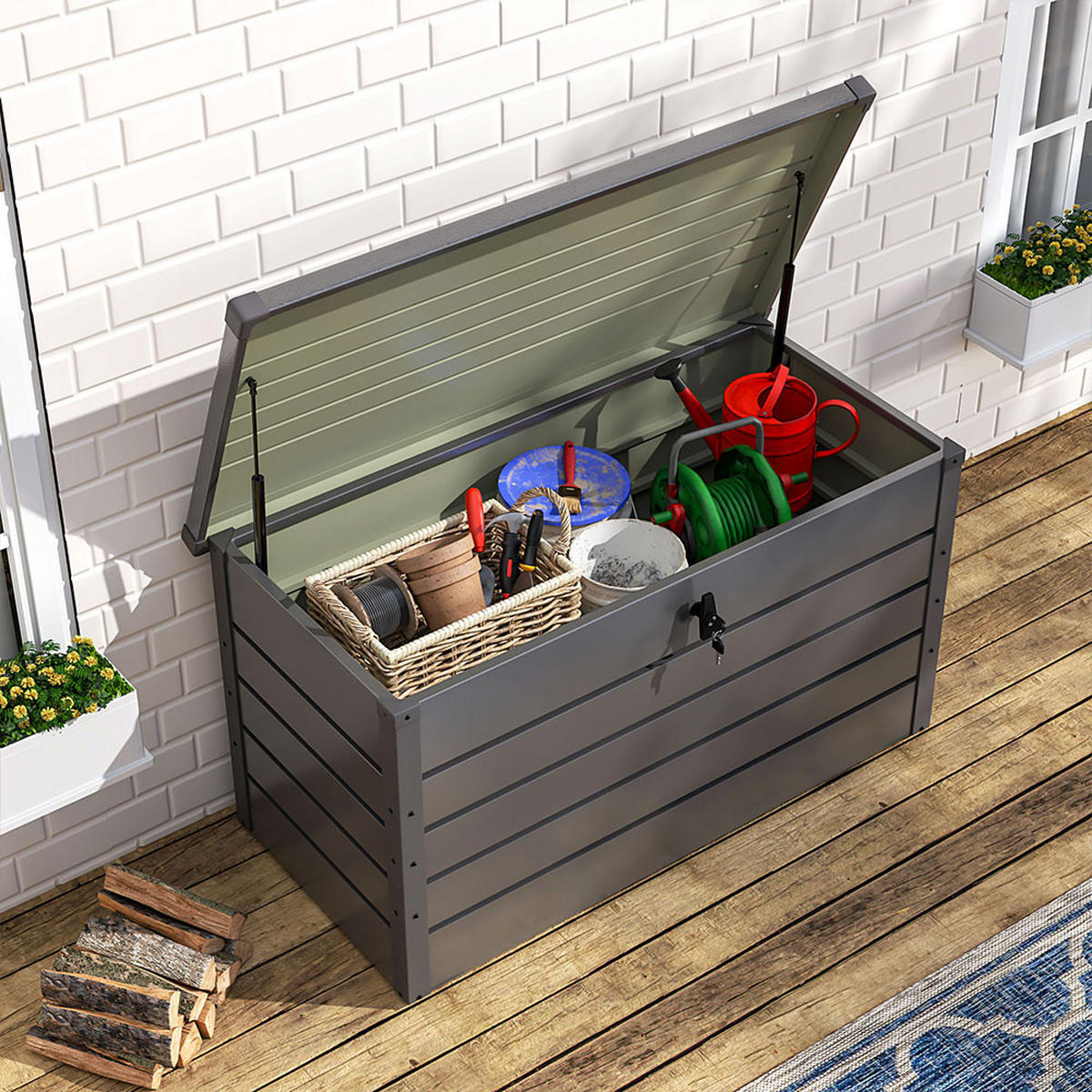 GARTENBOX Kissenbox Auflagenbox 350L aus Metall in Grau in AußenGarten abschließbar 120 x 61 x 63 cm 22 kg - Grau, Metall (120/63/61cm) - Livingandhome