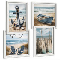 BILDER SET 4er Set - 50x50 cm & 40x60 cm Weißer Rahmen - Anker, Boot, Ruder, Strand - Weiß, Kunststoff (50/50cm) - TULUP