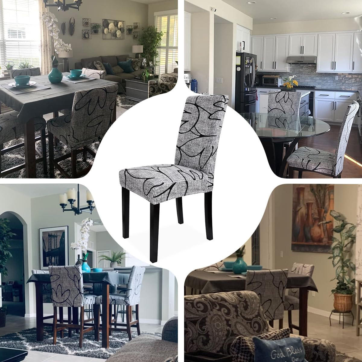 STUHLHUSSE Groß Stretch Waschbar(4-tlg. Set) - Weiß/Grau, Textil (16/18cm) - Kaket