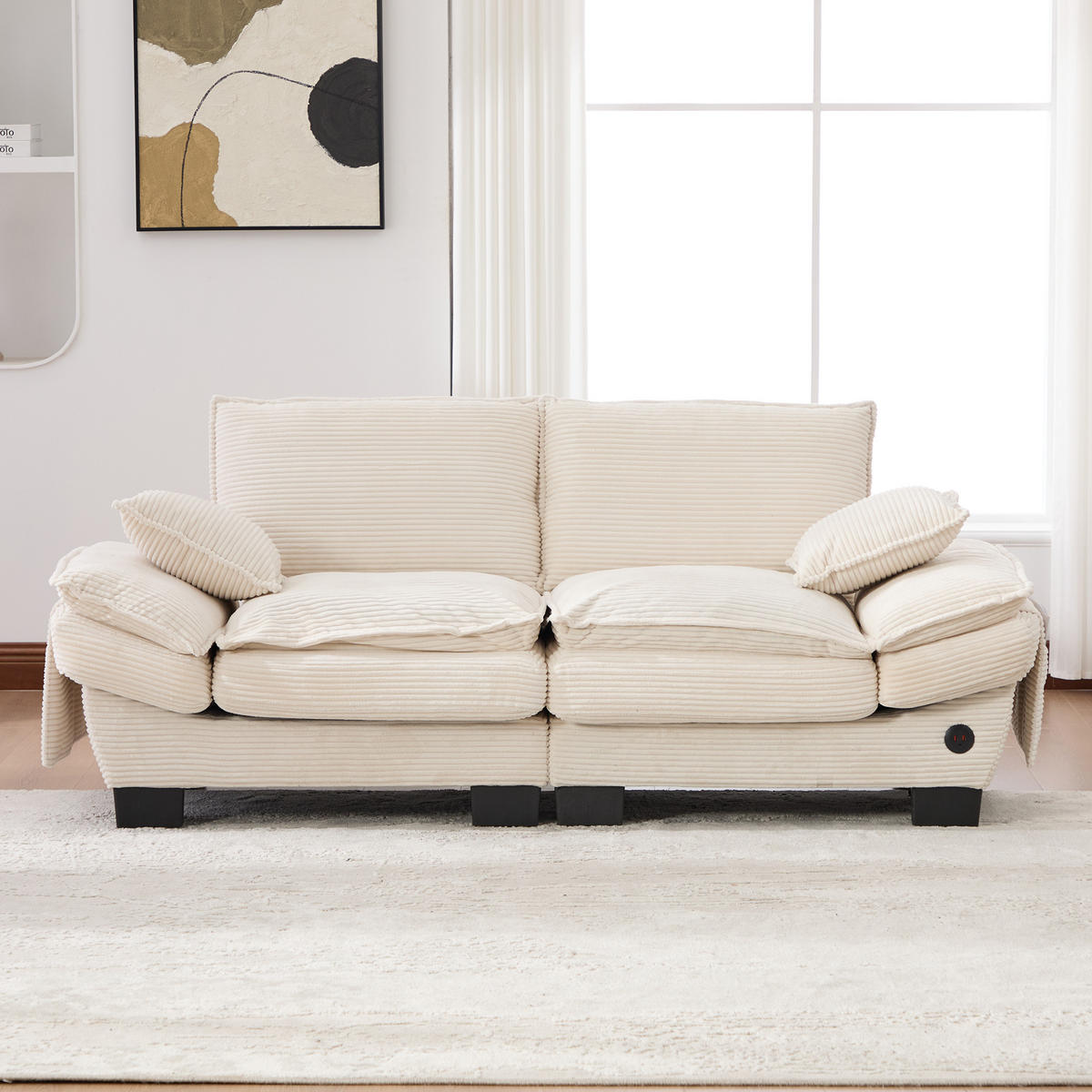 2-SITZER SOFA Cord Beige mit USB-C und Seitentaschen - Beige, Holzwerkstoff/Kunststoff (190/84/73cm) - WISHDOR