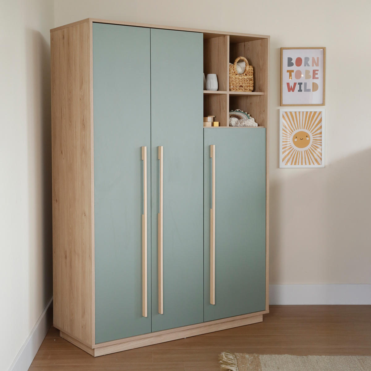 KINDERKLEIDERSCHRANK Selva - Grün, Holz (131.5/190/53cm) - Roba