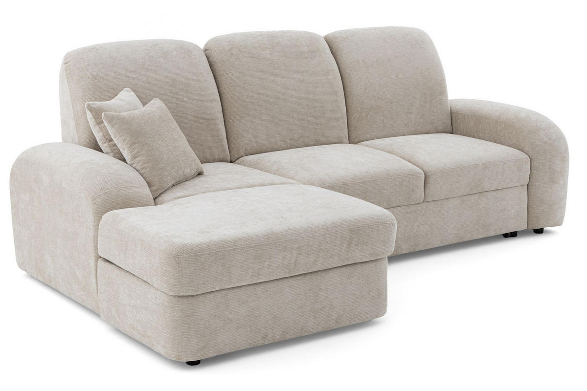 ECKSOFA VIBE S Links mit Schlaffunktion 130x202 Chenille Beige - Beige/Schwarz, Holz/Kunststoff (255/156cm) - Muffo