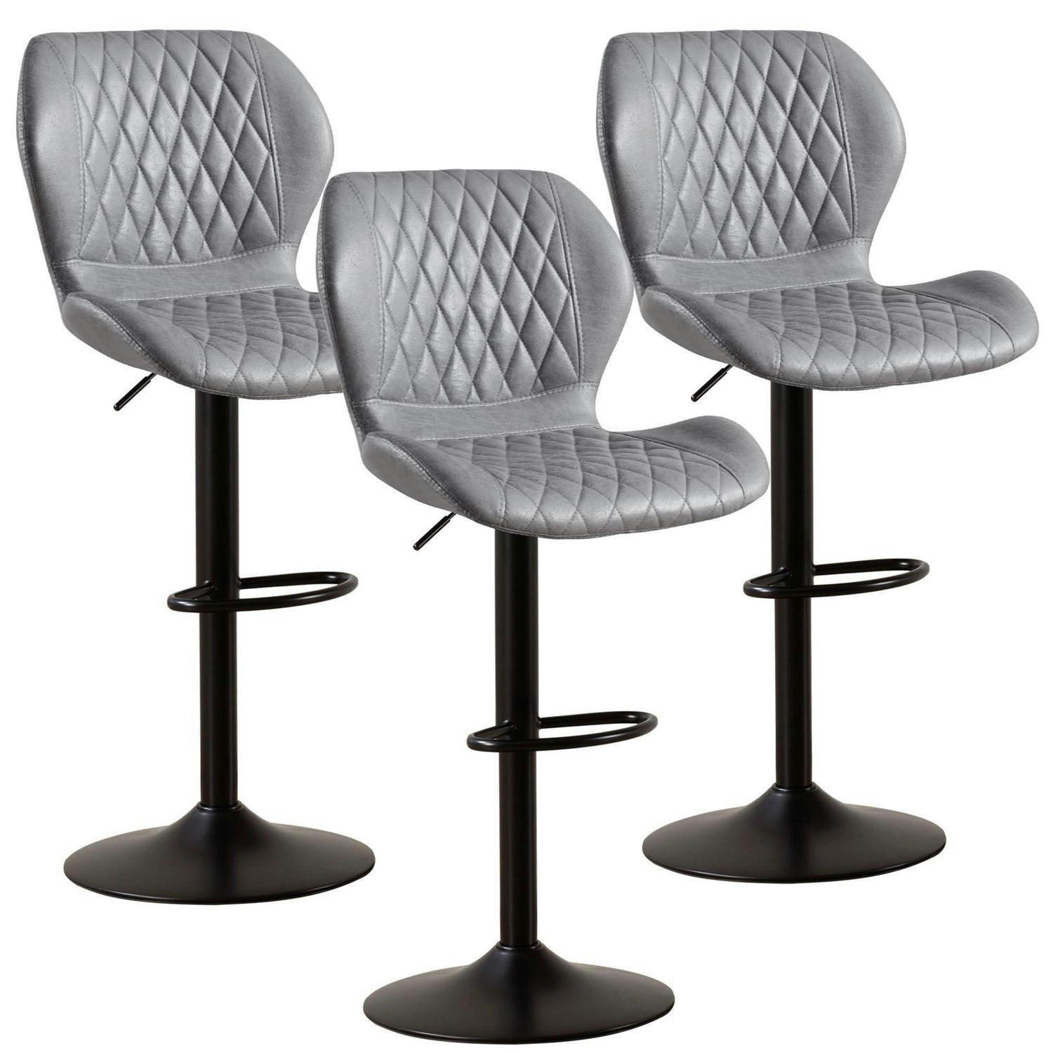 BARHOCKER 3er-Set Grau mit Lehne und Höhenverstellung - Grau, Kunststoff (46.5/111/38cm)