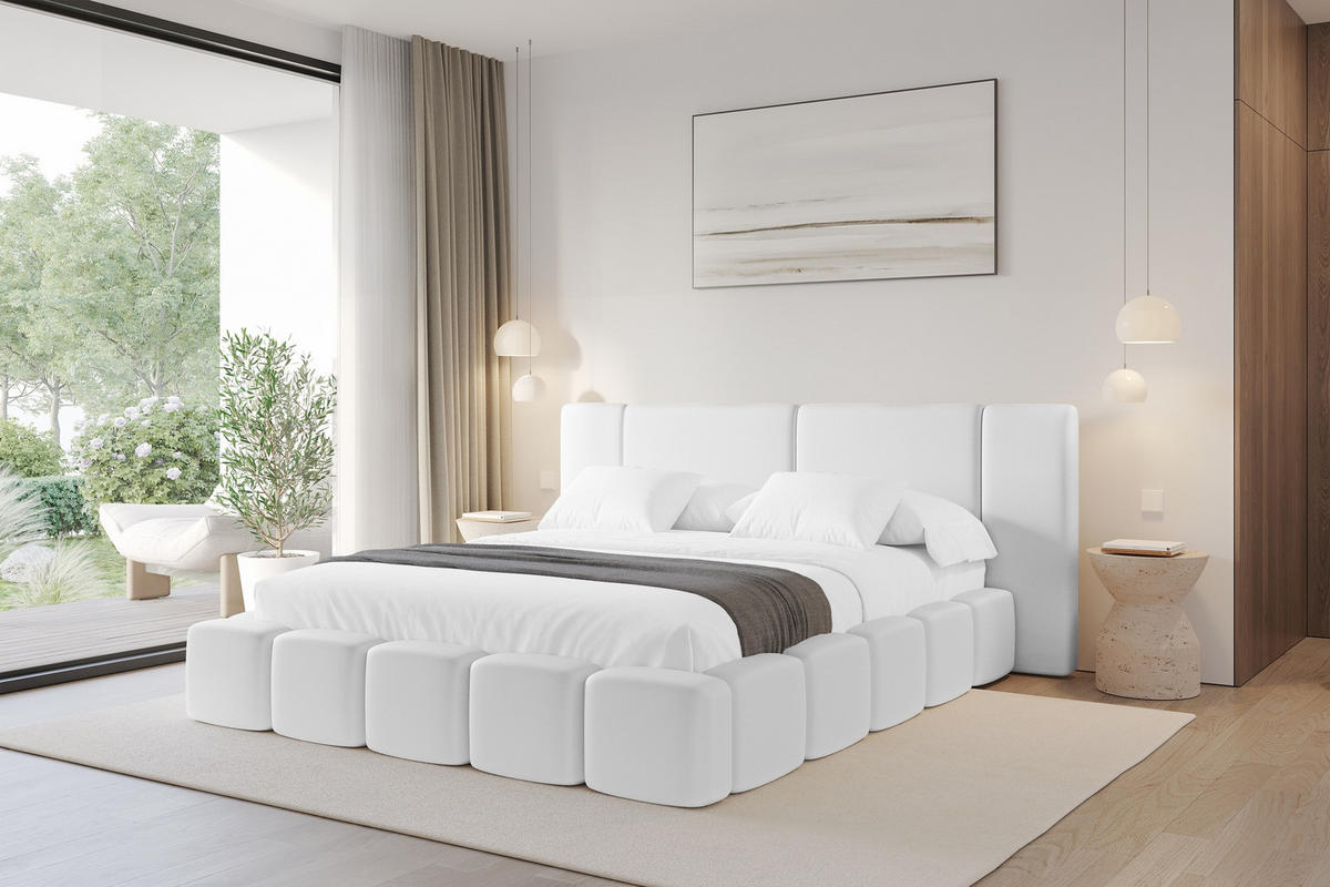 POLSTERBETT mit Bettkasten und Lattenrost, Bett mit Matratze H3/H4 - NILO 140x200 Weiß - Weiß Hochglanz, Holzwerkstoff/Textil (140/200cm) - ALTDECOR