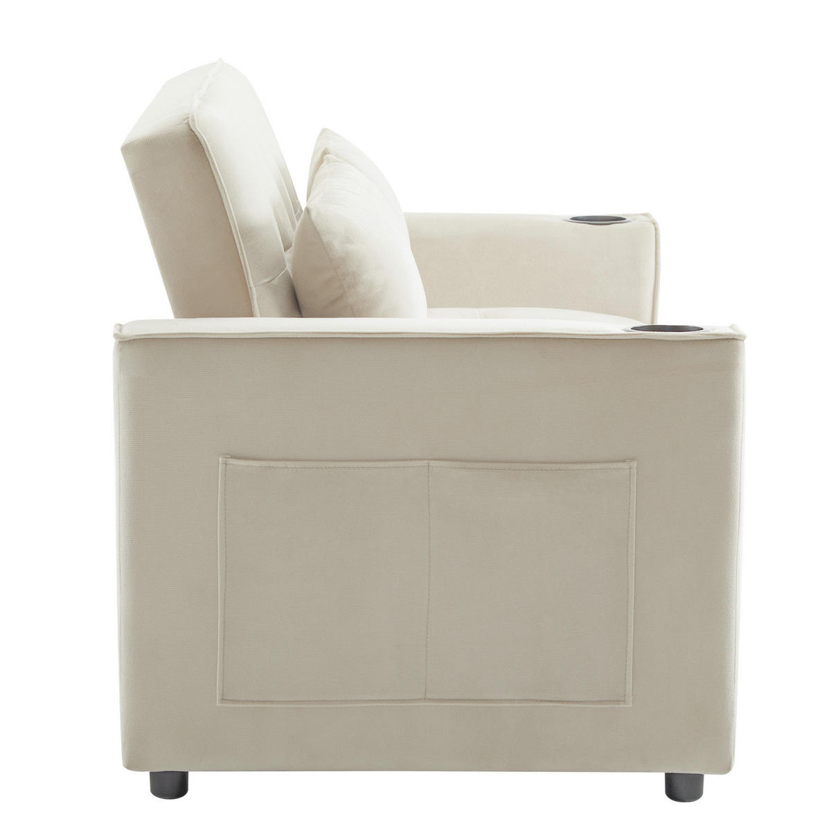 SCHLAFSOFA Multifunktion mit Getränkehalter und 2 Kissen Samt Beige 137/76,5/83 cm - Beige, Textil (137/83/76.5cm) - OKWISH