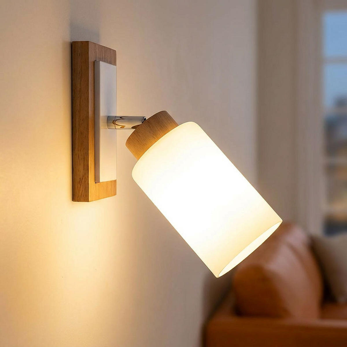 WANDLEUCHTE Holz braun, Metall weiß, schwenkbar - Braun, Holz (10.3/25/22cm) - Globo Lighting