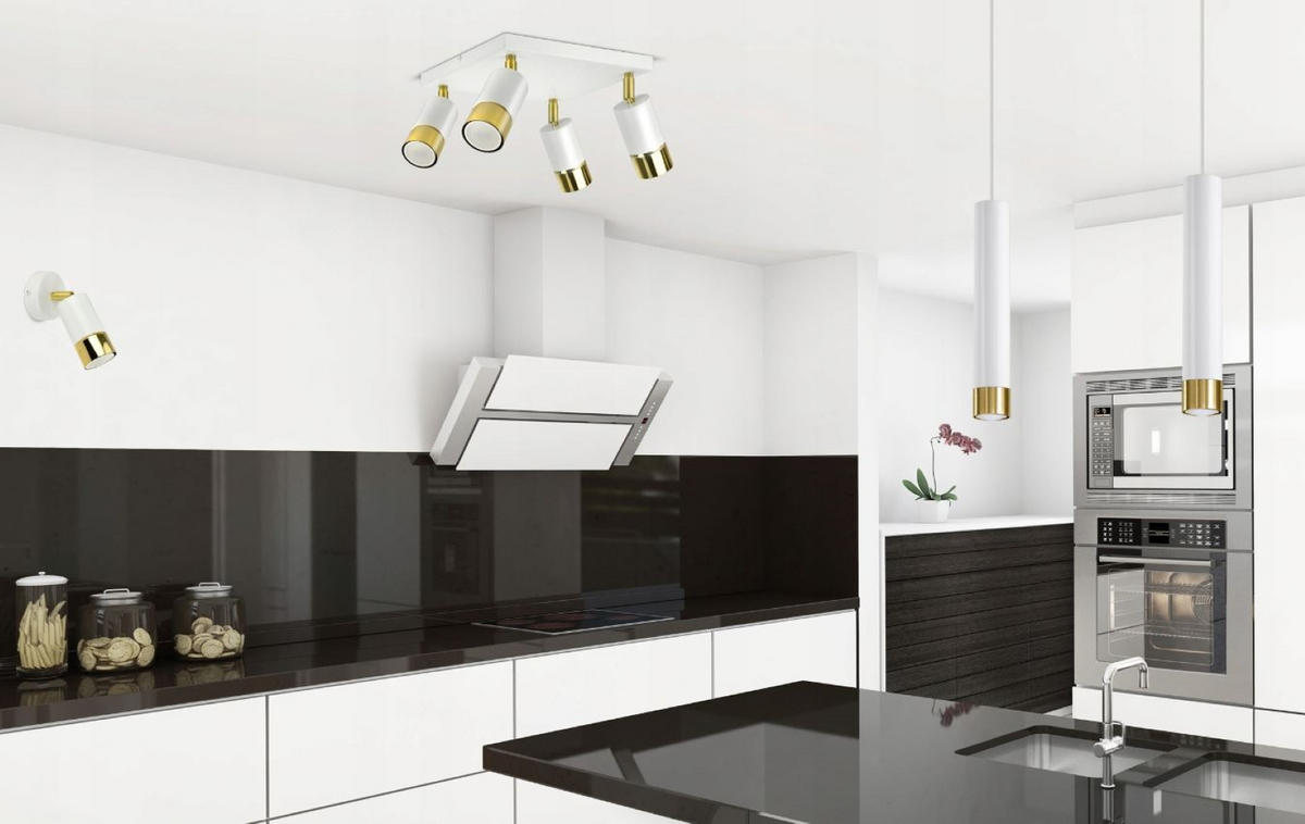 DECKENLEUCHTE Milano Spot - Weiß Hochglanz/Goldfarben, Metall (25/25/18cm) - kiki design