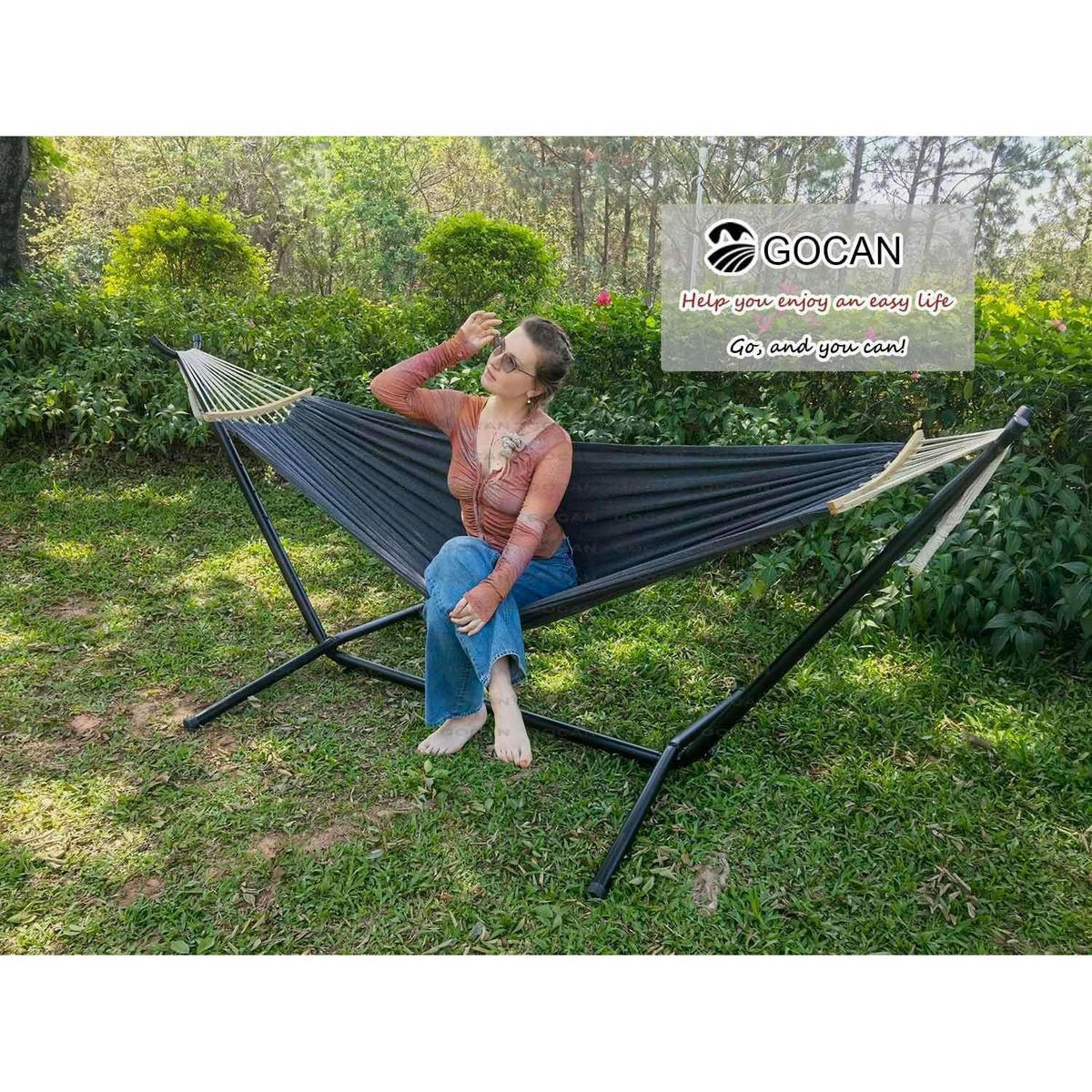 HÄNGEMATTE für 2 Personen 220 x 150 cm Leinwand-Baumwolle Dunkelgrau - Multicolor, Textil (150/2.5/330cm)