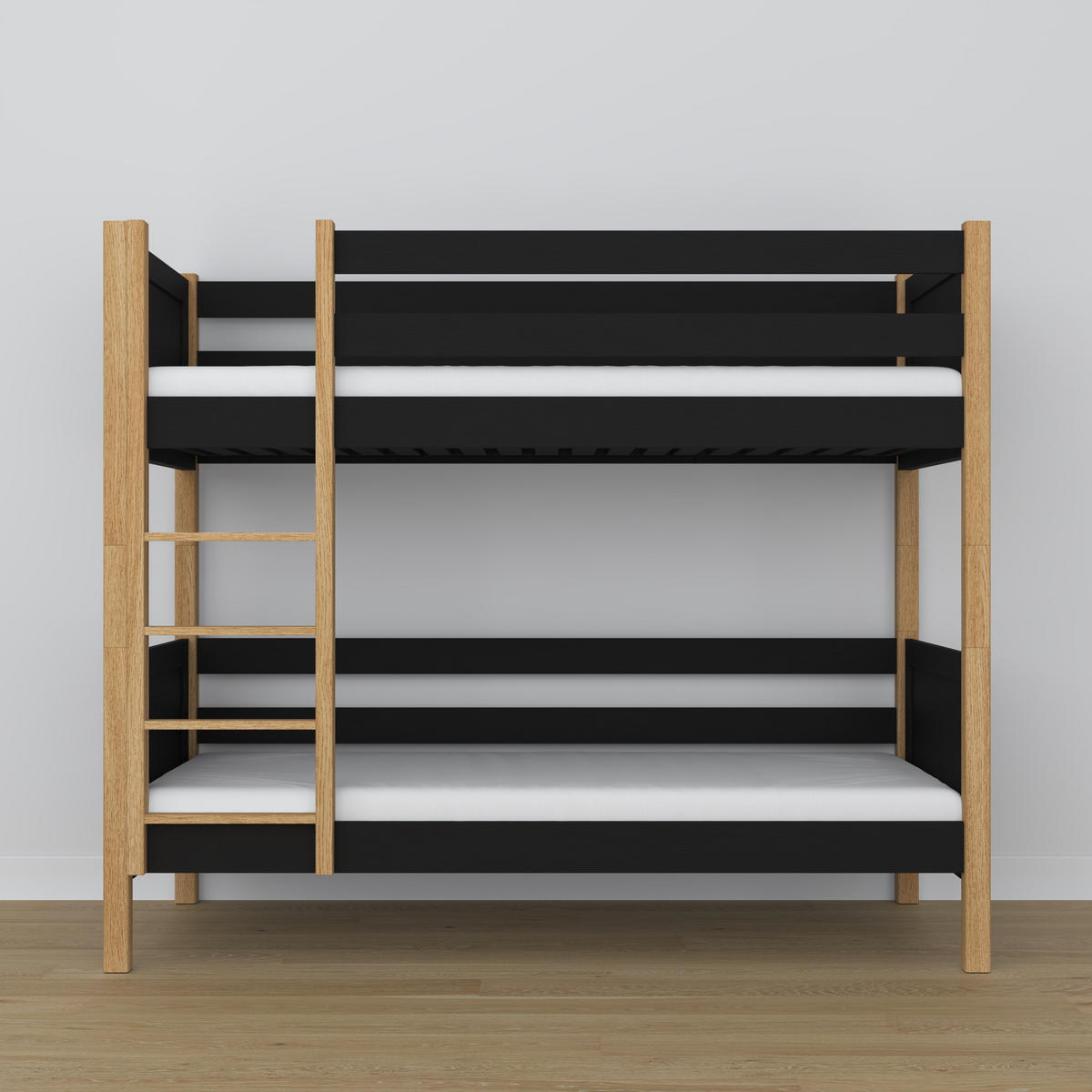ETAGENBETT N02 Schwarz / Eiche Natur 100/200 - Schwarz/Eiche Artisan, Naturmaterialien/Holz (100/200cm) - N-Wood