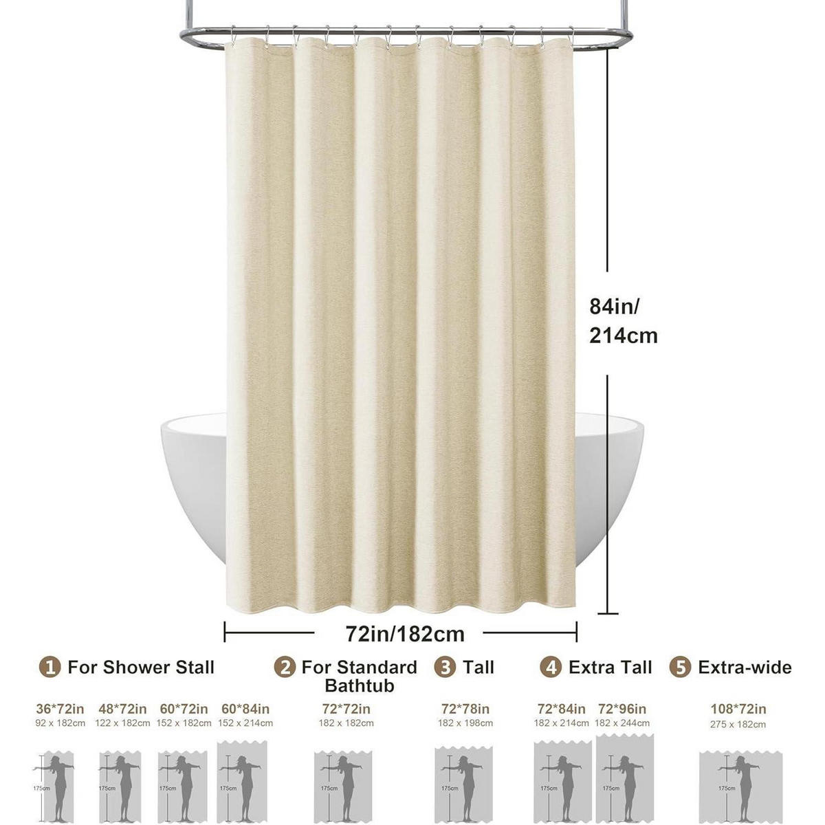 DUSCHVORHANG Leinenoptik 182 x 214 cm Beige - Beige, Textil (182/214cm)
