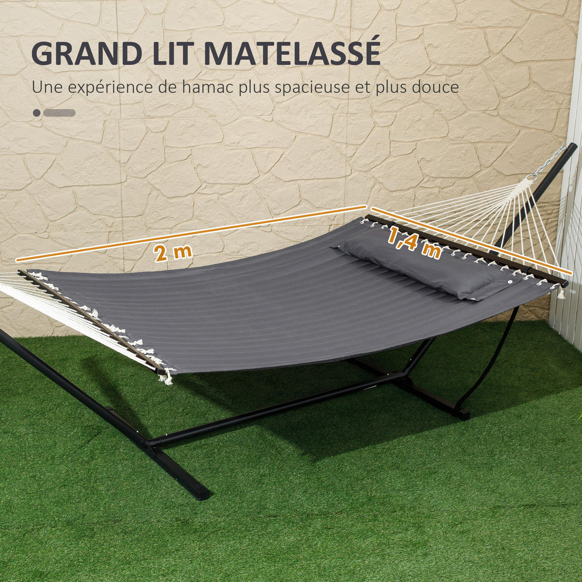HÄNGEMATTE mit Gestell DE-13615 inkl. Kopfkissen Dunkelgrau - Dunkelgrau, Metall (140/110/368cm) - ComfortXL