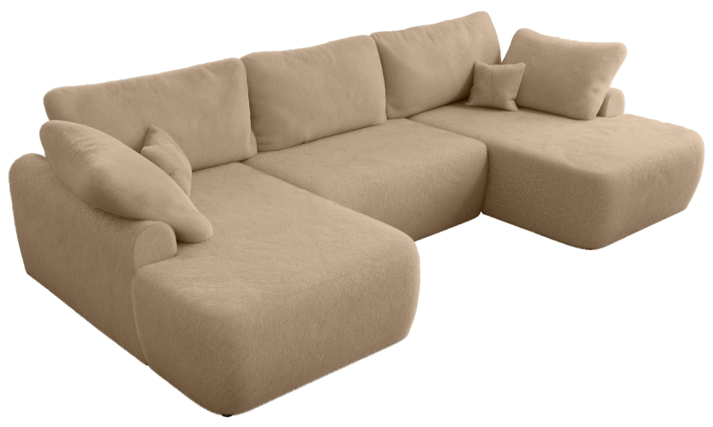 WOHNLANDSCHAFT CUBO U Beige Plüsch - Beige/Schwarz, Kunststoff/Textil (370/100/187cm) - MKS