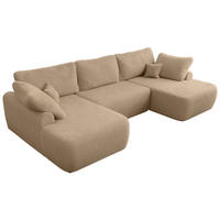 WOHNLANDSCHAFT CUBO U Beige Plüsch - Beige/Schwarz, Kunststoff/Textil (370/100/187cm) - MKS