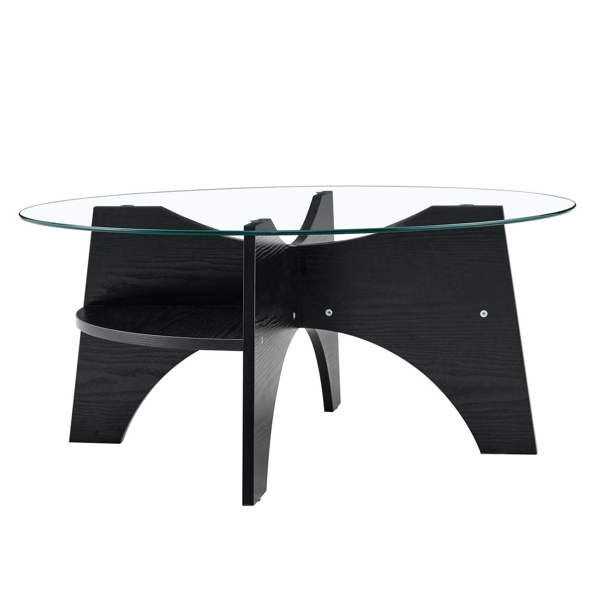COUCHTISCH 80/80/36 cm Transparent Schwarz aus Sicherheitsglas mit fächerförmigem MDF-Gestell - Schwarz, Holzwerkstoff (80/80/36cm) - OKWISH