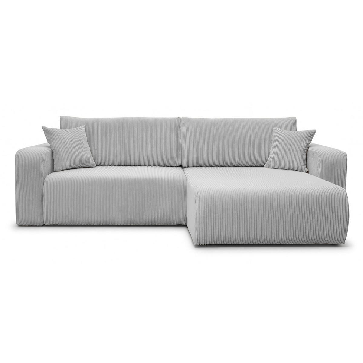 ECKSOFA mit Schlaffunktion Nellio L-Form universal mit Bettkasten Hellgrau Cord - Hellgrau/Schwarz, Kunststoff/Textil (245/145cm) - Homebook