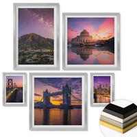 WANDBILDER 5er Set - 50x50 cm & 20x30 cm & 40x60 cm Silberner Rahmen - Brücken, Sonne, Stadtblick - Silberfarben, Kunststoff (40/60cm) - ArtPrintCave