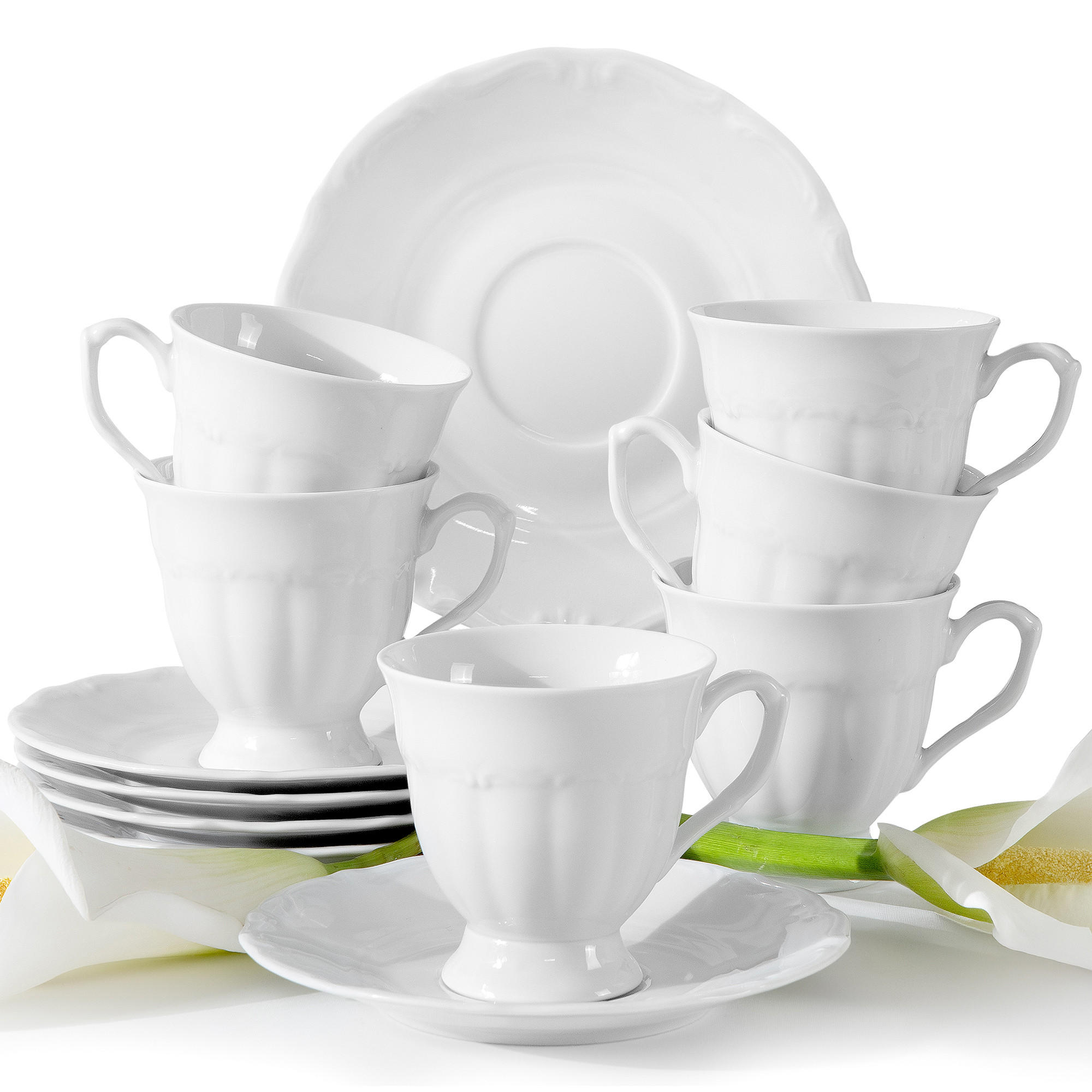 TASSEN-SET TASSE mit Untertasse Chodziez MARIA TERESA 6-tlg - Weiß, Keramik (0.25L) - KONSIMO®